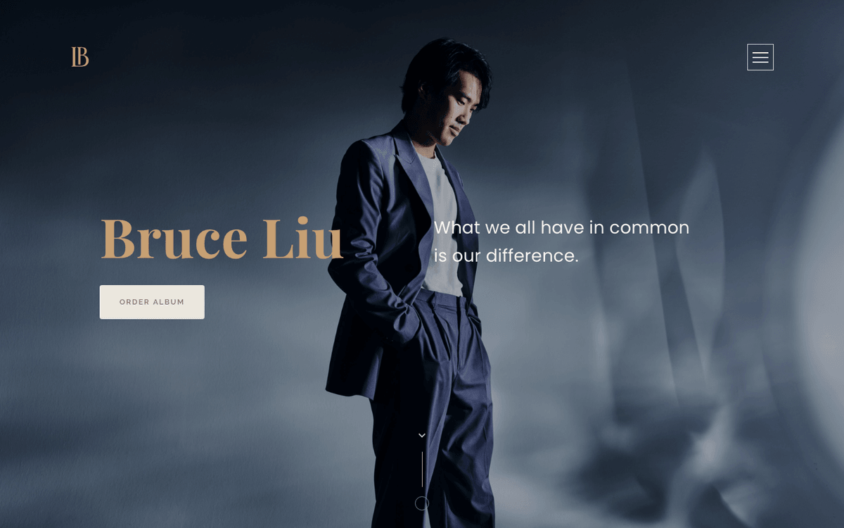 Bruce Liu official website, full-screen hero with parallax photography